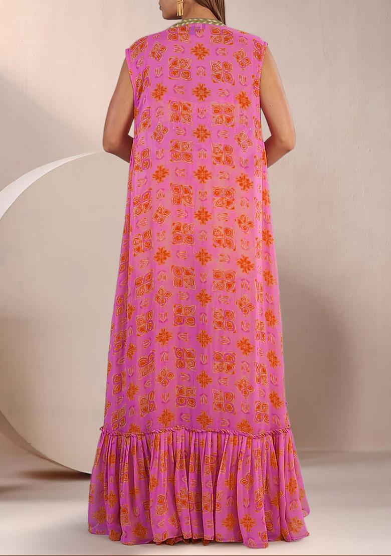 Orange Jacket Set With Hand Embroidered Blouse And Sharara