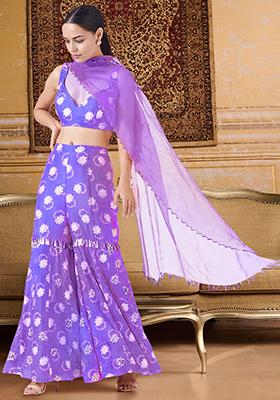 Purple Palazzo Set With Hand Embroidered Blouse And Dupatta