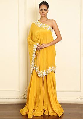 Yellow Sharara Set With Hand Embroidered Blouse And Dupatta