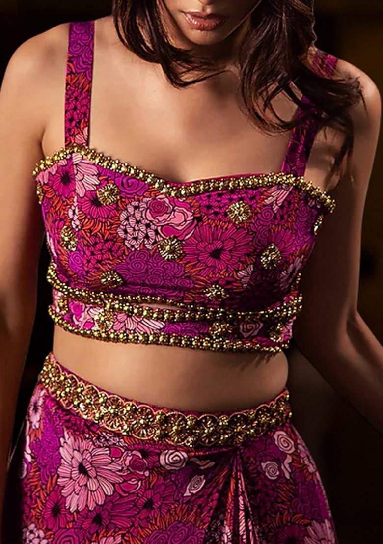 Pink Skirt Set With Hand Embroidered Blouse And Dupatta