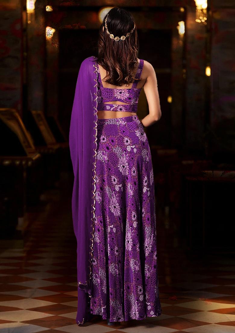 Purple Skirt Set With Hand Embroidered Blouse And Dupatta