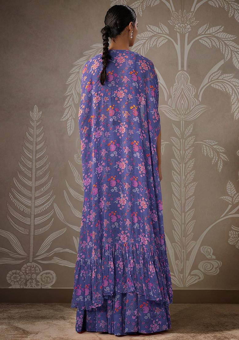 Blue Jacket Set With Hand Embroidered Blouse And Palazzo