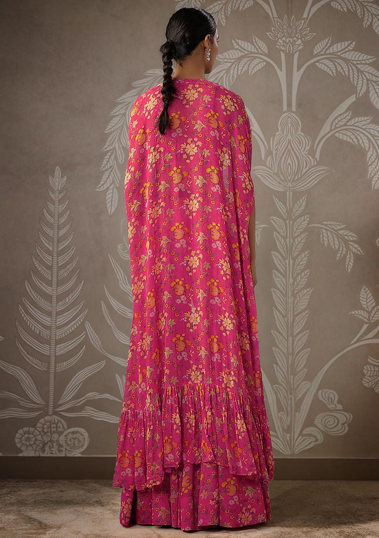 Pink Jacket Set With Hand Embroidered Blouse And Palazzo