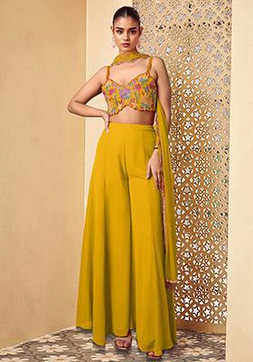 Yellow Palazzo Set With Hand Embroidered Blouse And Dupatta
