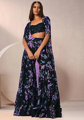 Purple Jacket Set With Hand Embroidered Blouse And Sharara