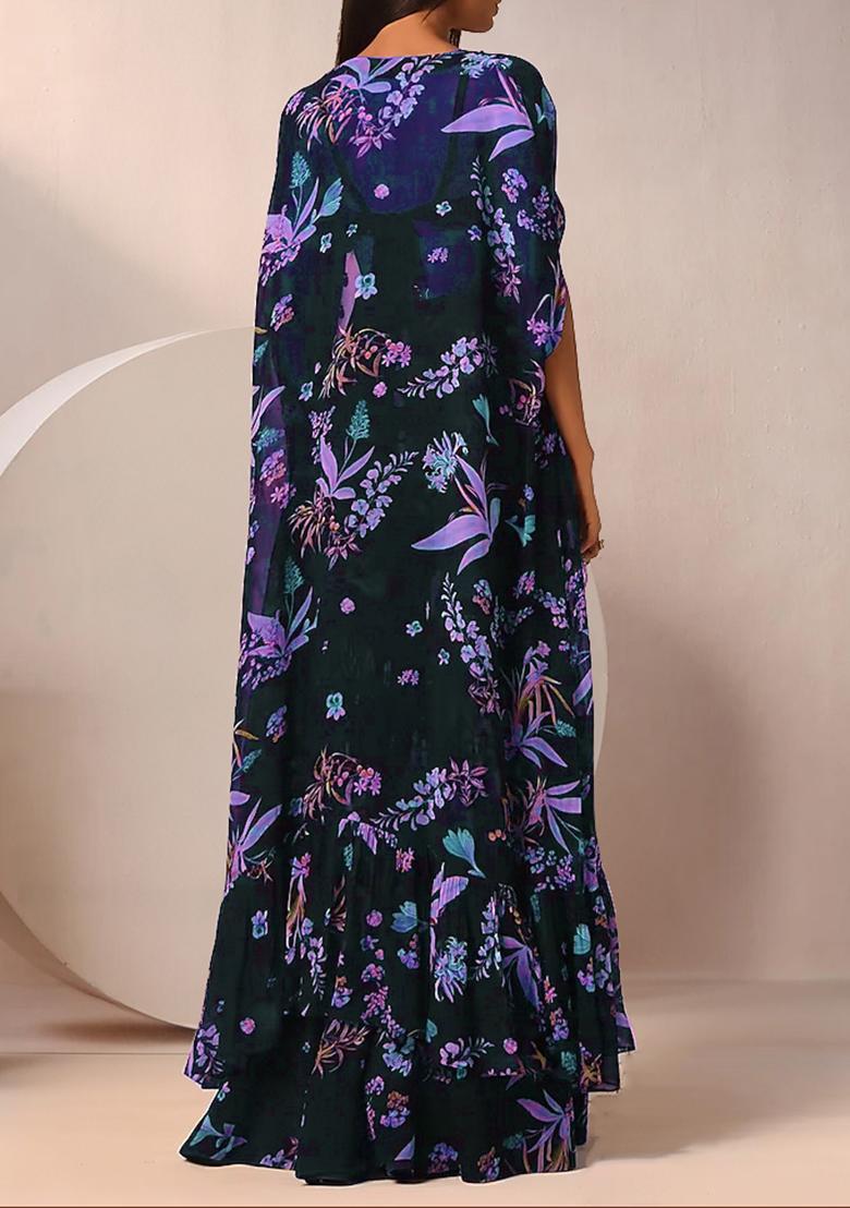 Purple Jacket Set With Hand Embroidered Blouse And Sharara