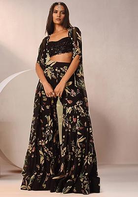 Beige Jacket Set With Hand Embroidered Blouse And Sharara