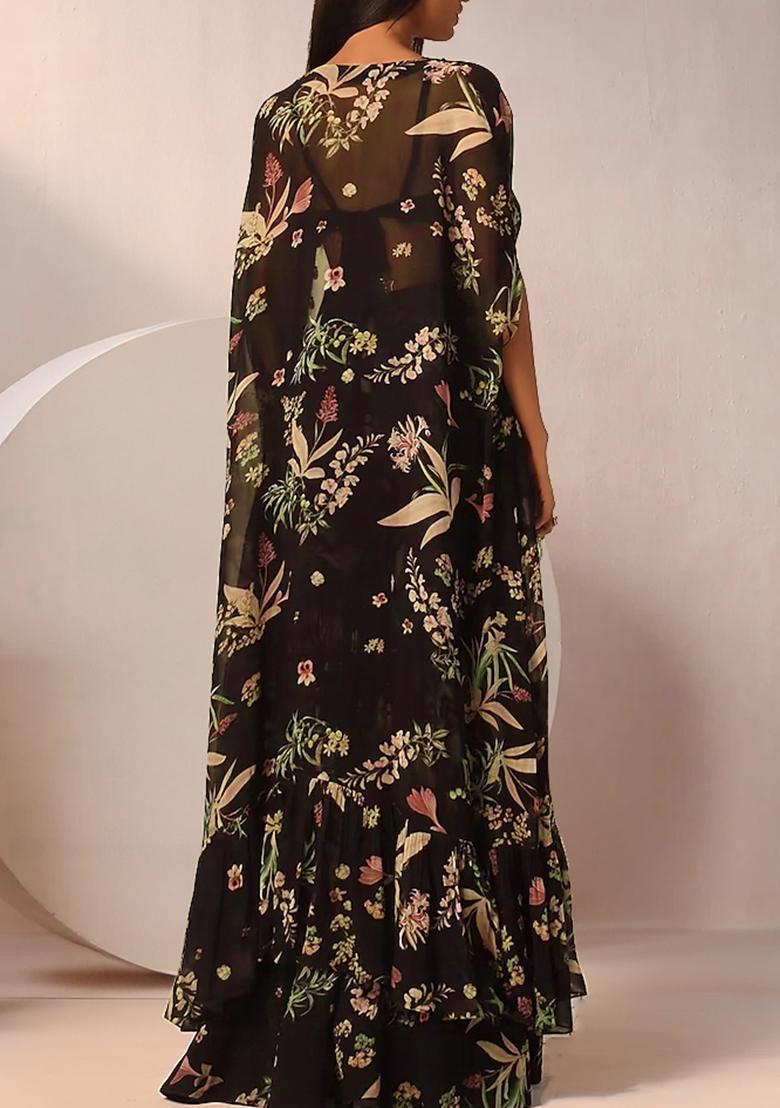 Beige Jacket Set With Hand Embroidered Blouse And Sharara