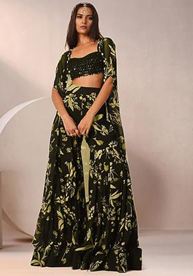 Golden Jacket Set With Hand Embroidered Blouse And Sharara