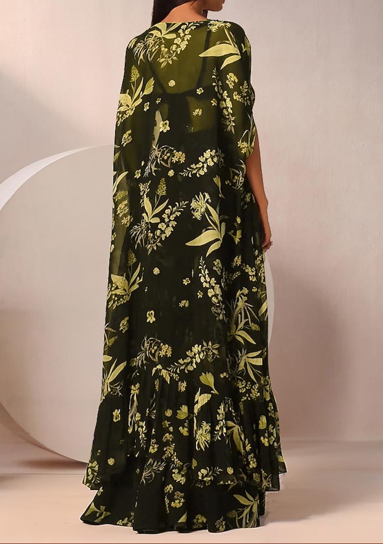 Golden Jacket Set With Hand Embroidered Blouse And Sharara