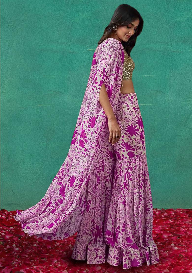 Pink Jacket Set With Hand Embroidered Blouse And Sharara