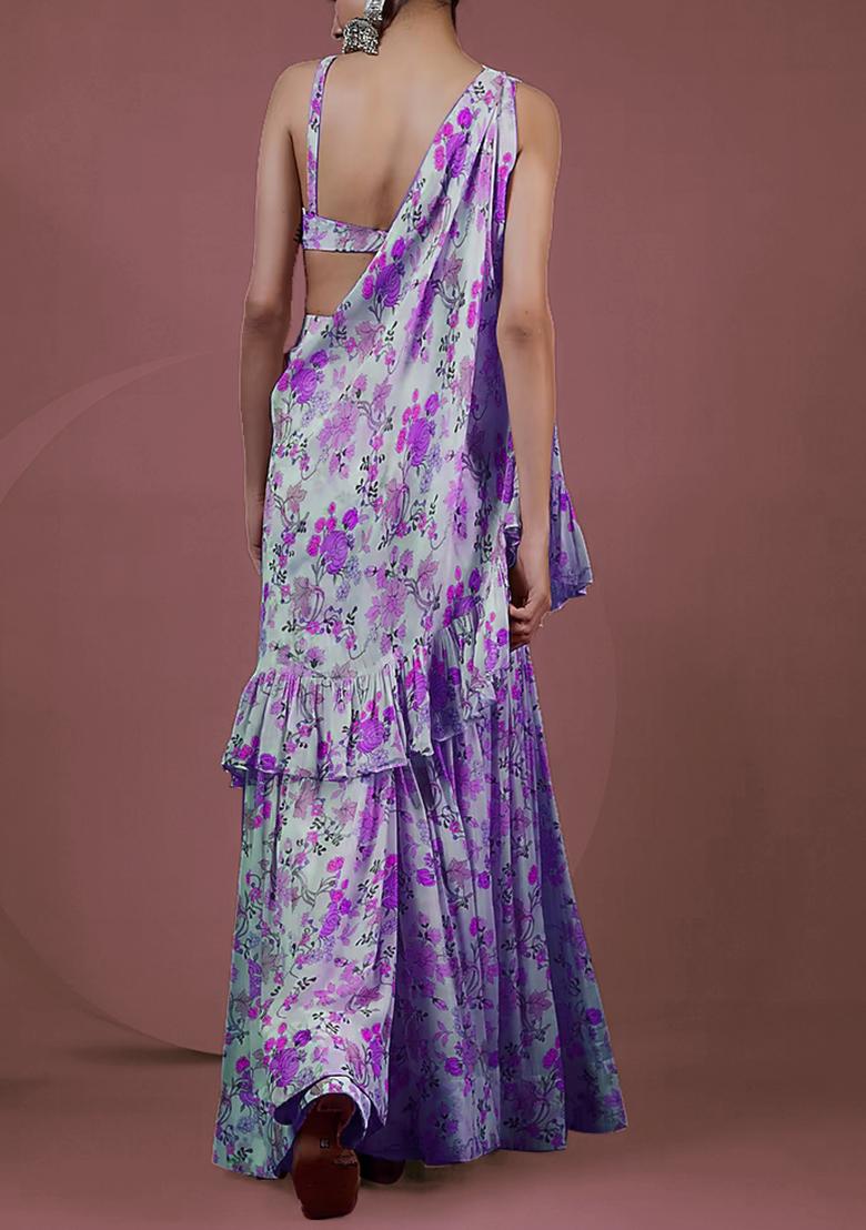 Purple Palazzo Set With Hand Embroidered Blouse And Dupatta