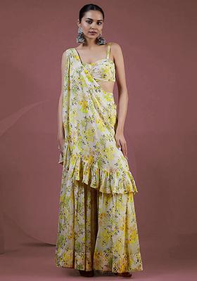 Yellow Palazzo Set With Hand Embroidered Blouse And Dupatta