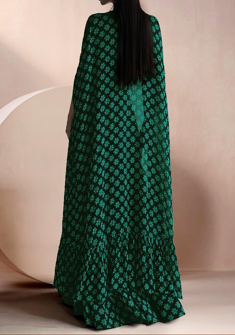 Blue Jacket Set With Hand Embroidered Blouse And Sharara