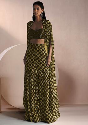 Yellow Jacket Set With Hand Embroidered Blouse And Sharara