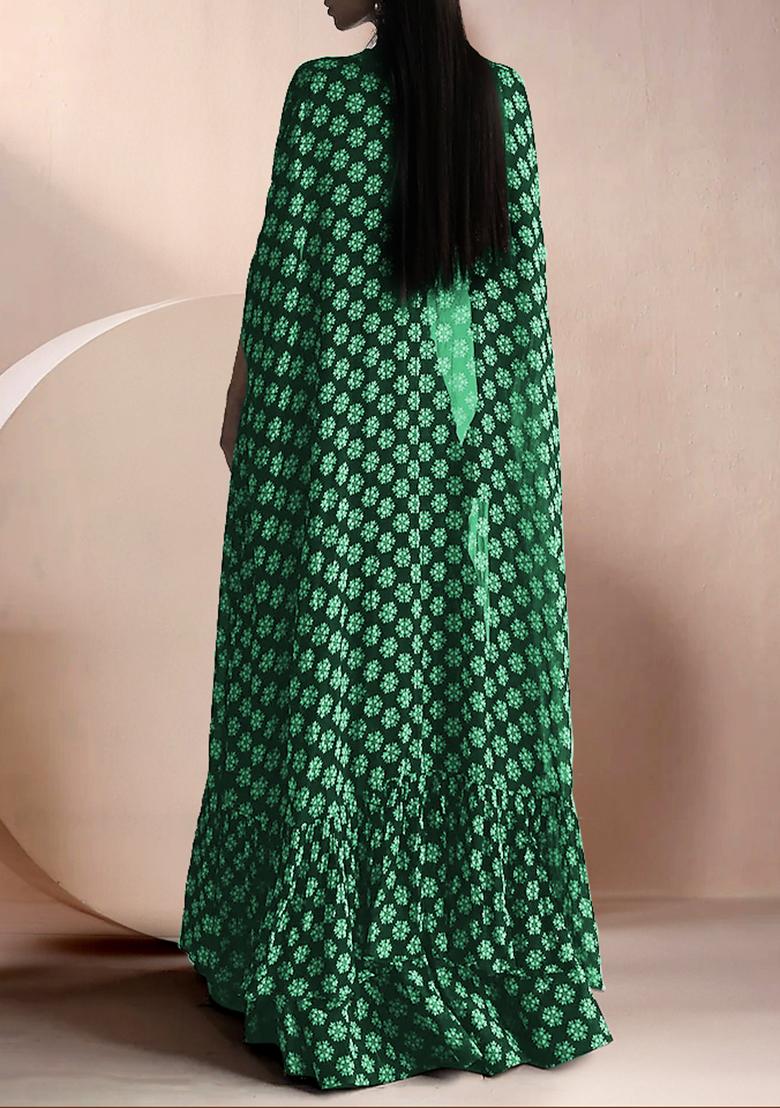 Green Jacket Set With Hand Embroidered Blouse And Sharara