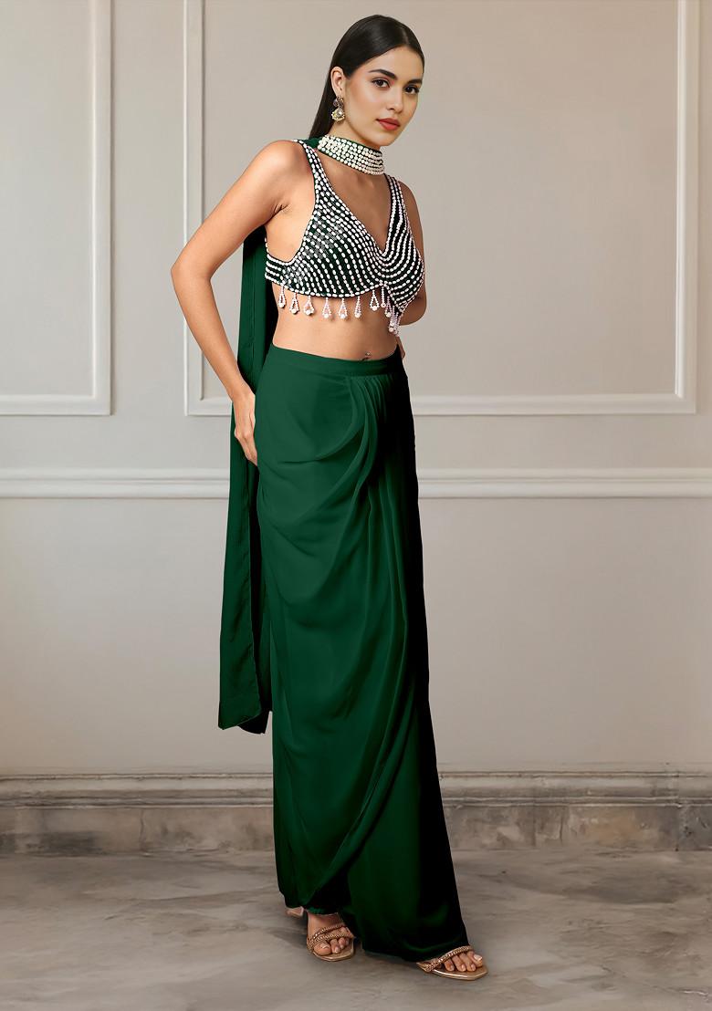 Green Skirt Set With Hand Embroidered Blouse And Dupatta