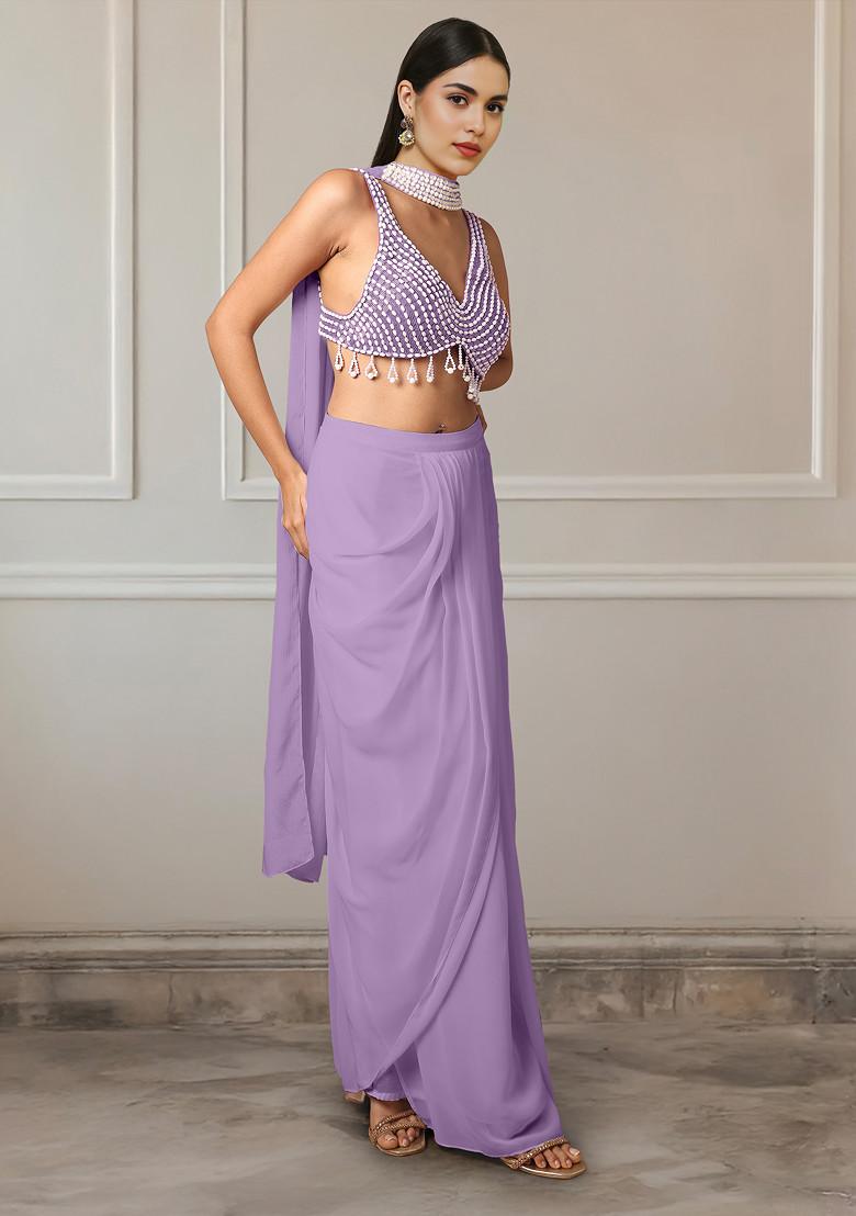 Purple Skirt Set With Hand Embroidered Blouse And Dupatta