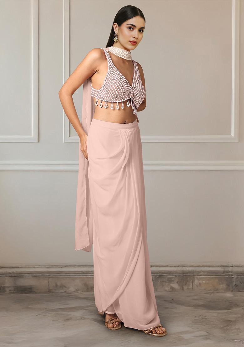 Pink Skirt Set With Hand Embroidered Blouse And Dupatta