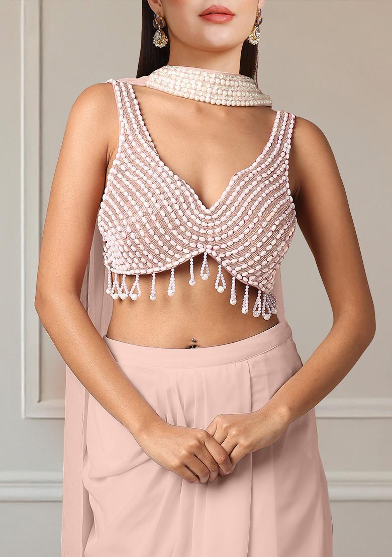 Pink Skirt Set With Hand Embroidered Blouse And Dupatta