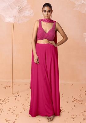 Pink Palazzo Set With Hand Embroidered Blouse And Dupatta