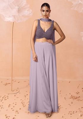 Pink Palazzo Set With Hand Embroidered Blouse And Dupatta