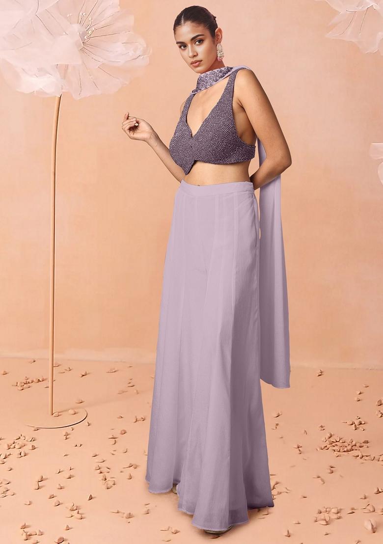 Pink Palazzo Set With Hand Embroidered Blouse And Dupatta