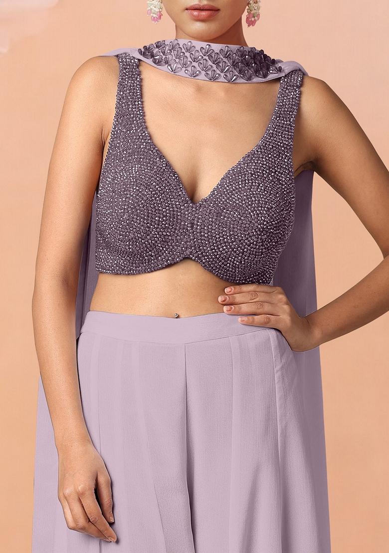 Pink Palazzo Set With Hand Embroidered Blouse And Dupatta