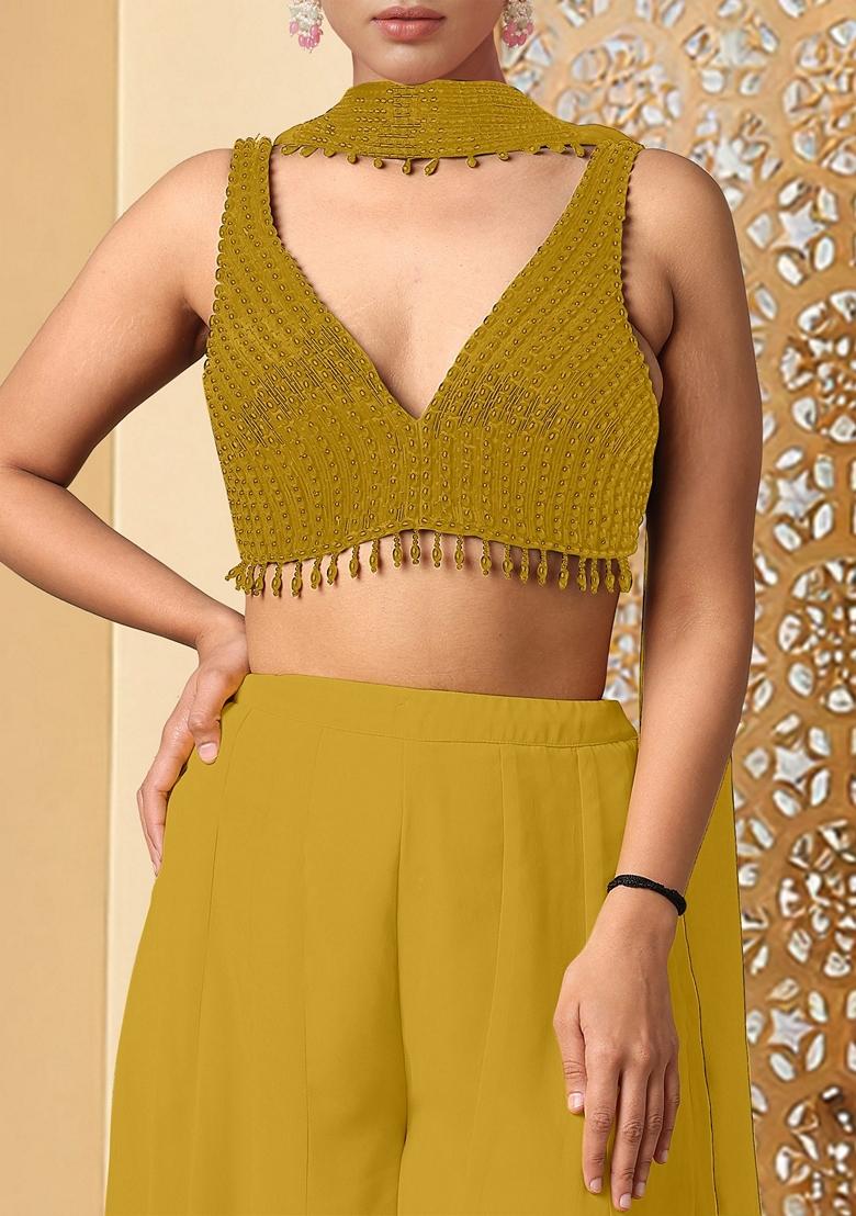 Yellow Palazzo Set With Hand Embroidered Blouse And Dupatta