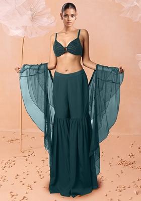 Grey Sharara Set With Hand Embroidered Blouse And Dupatta