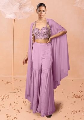 Pink Sharara Set With Hand Embroidered Blouse And Jacket