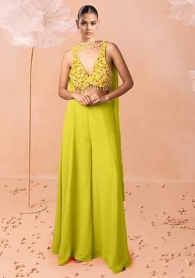 Yellow Palazzo Set With Hand Embroidered Blouse And Dupatta