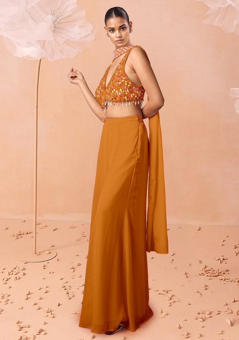 Yellow Palazzo Set With Hand Embroidered Blouse And Dupatta