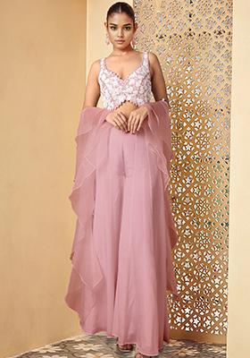 Pink Palazzo Set With Hand Embroidered Blouse And Dupatta
