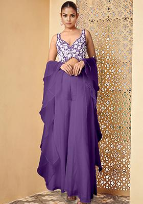 Purple Palazzo Set With Hand Embroidered Blouse And Dupatta