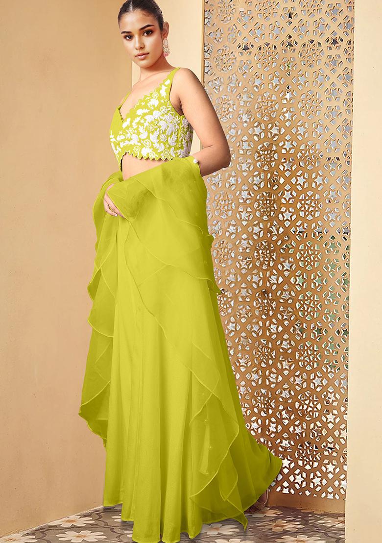 Yellow Palazzo Set With Hand Embroidered Blouse And Dupatta