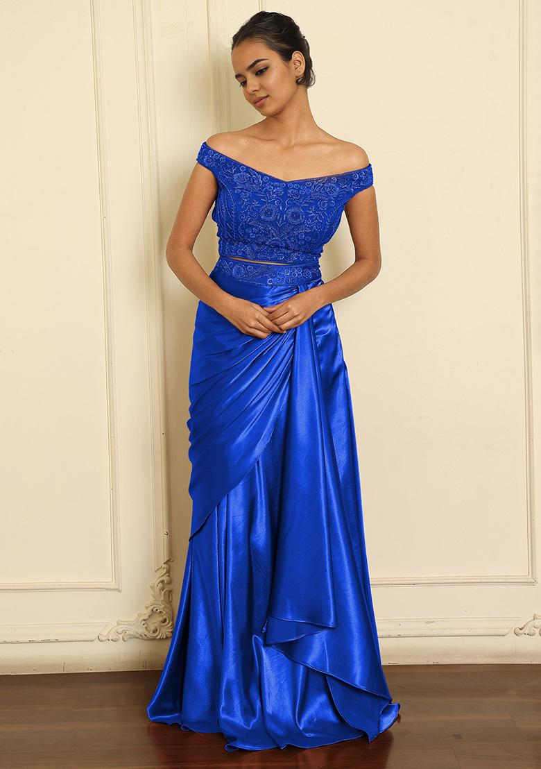 Blue Skirt Set With Hand Embroidered Blouse