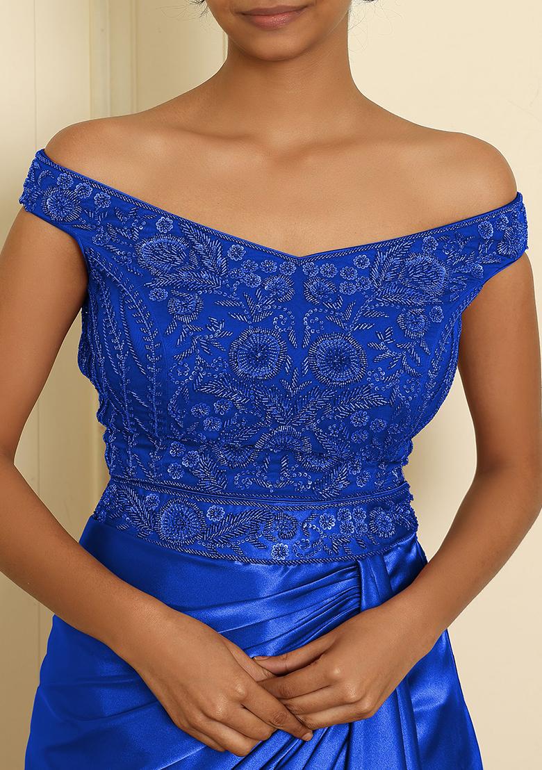 Blue Skirt Set With Hand Embroidered Blouse