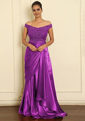 Purple Skirt Set With Hand Embroidered Blouse