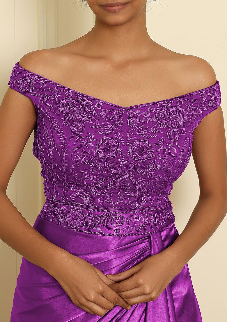 Purple Skirt Set With Hand Embroidered Blouse