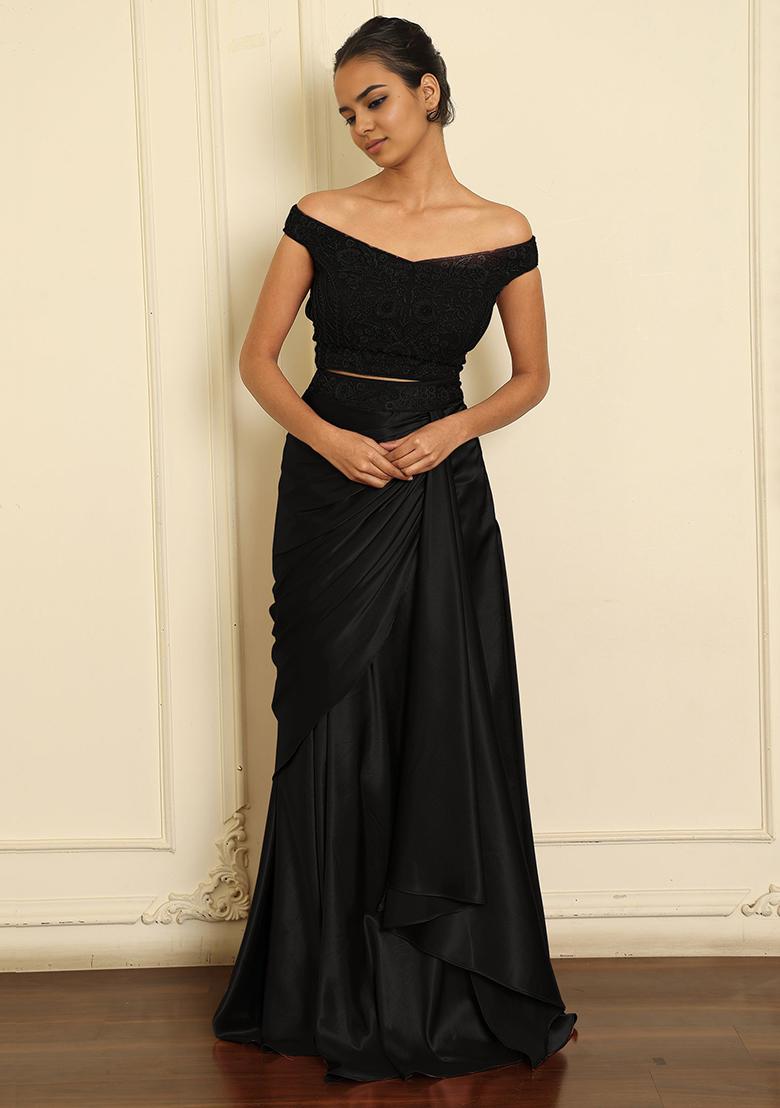 Black Skirt Set With Hand Embroidered Blouse