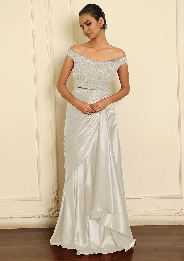 White Skirt Set With Hand Embroidered Blouse