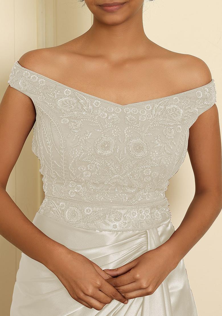 White Skirt Set With Hand Embroidered Blouse