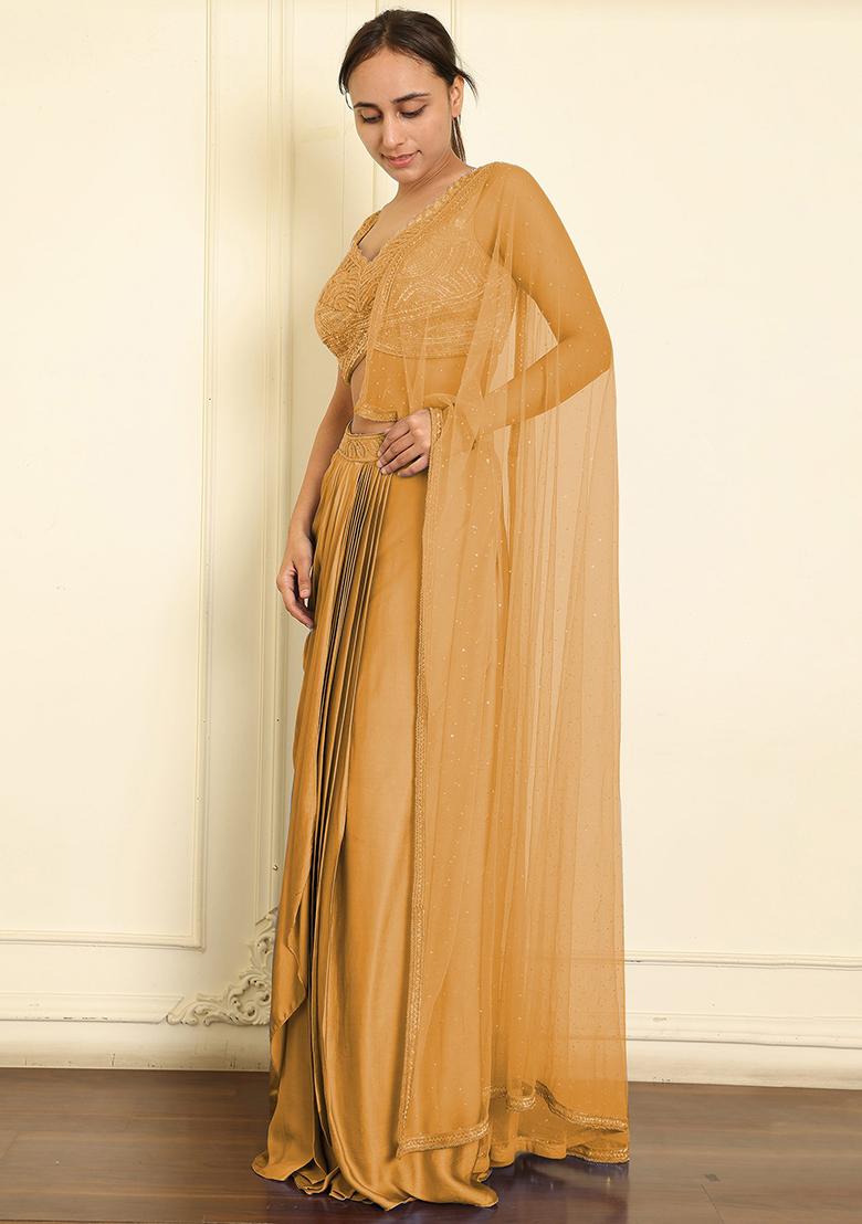 Beige Skirt Set With Hand Embroidered Blouse