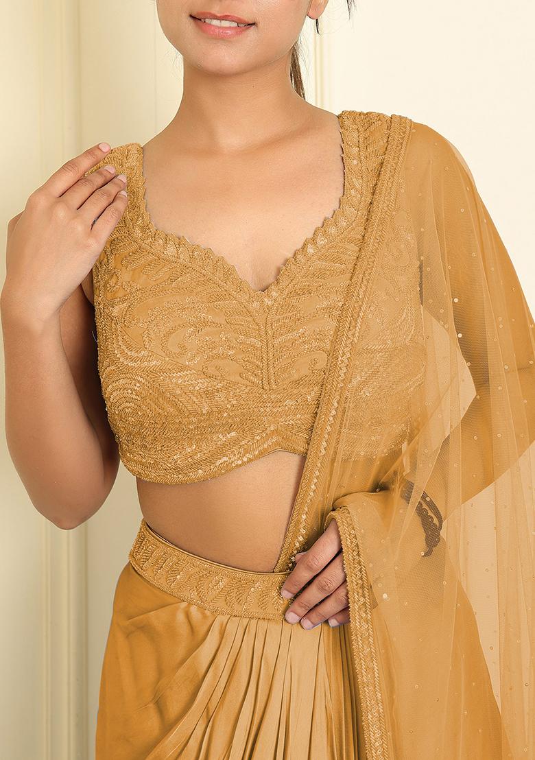 Beige Skirt Set With Hand Embroidered Blouse