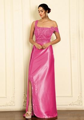 Pink Skirt Set With Hand Embroidered Blouse