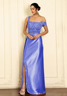 Blue Skirt Set With Hand Embroidered Blouse