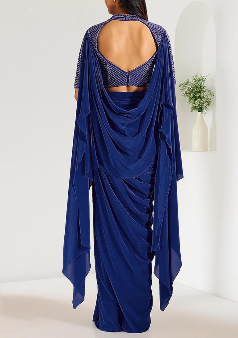 Blue Skirt Set With Hand Embroidered Blouse