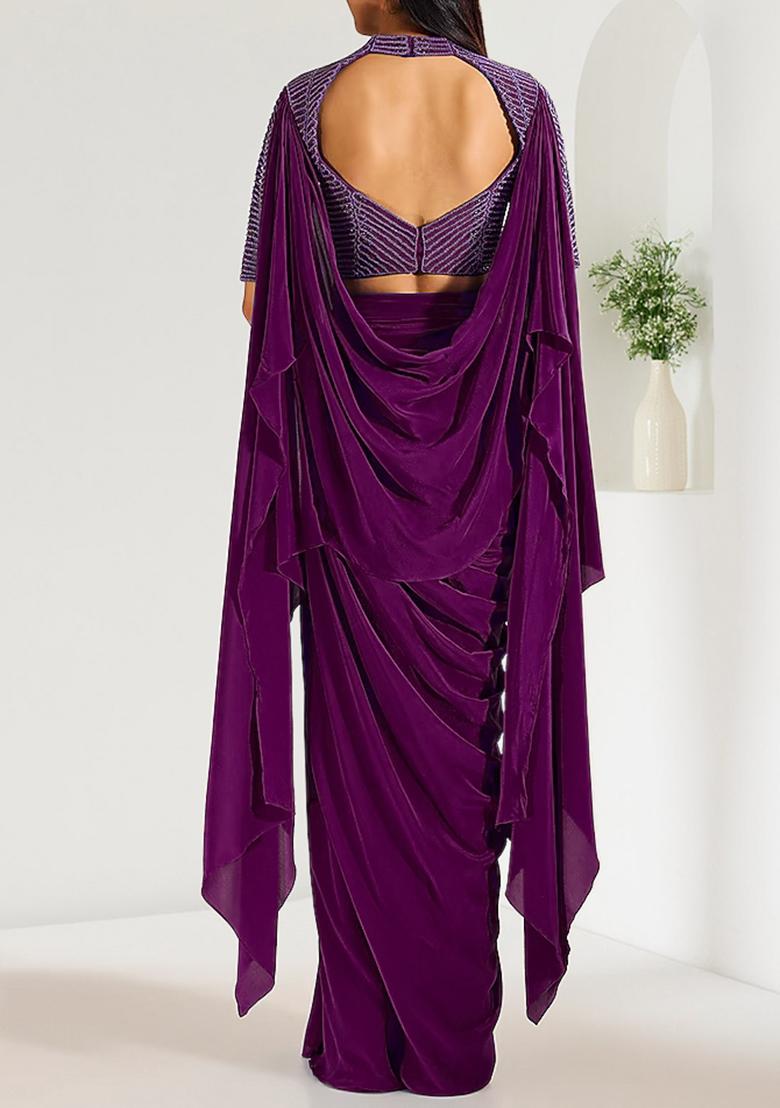 Purple Skirt Set With Hand Embroidered Blouse