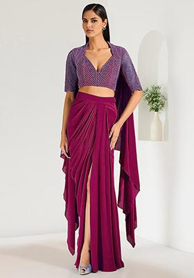 Pink Skirt Set With Hand Embroidered Blouse